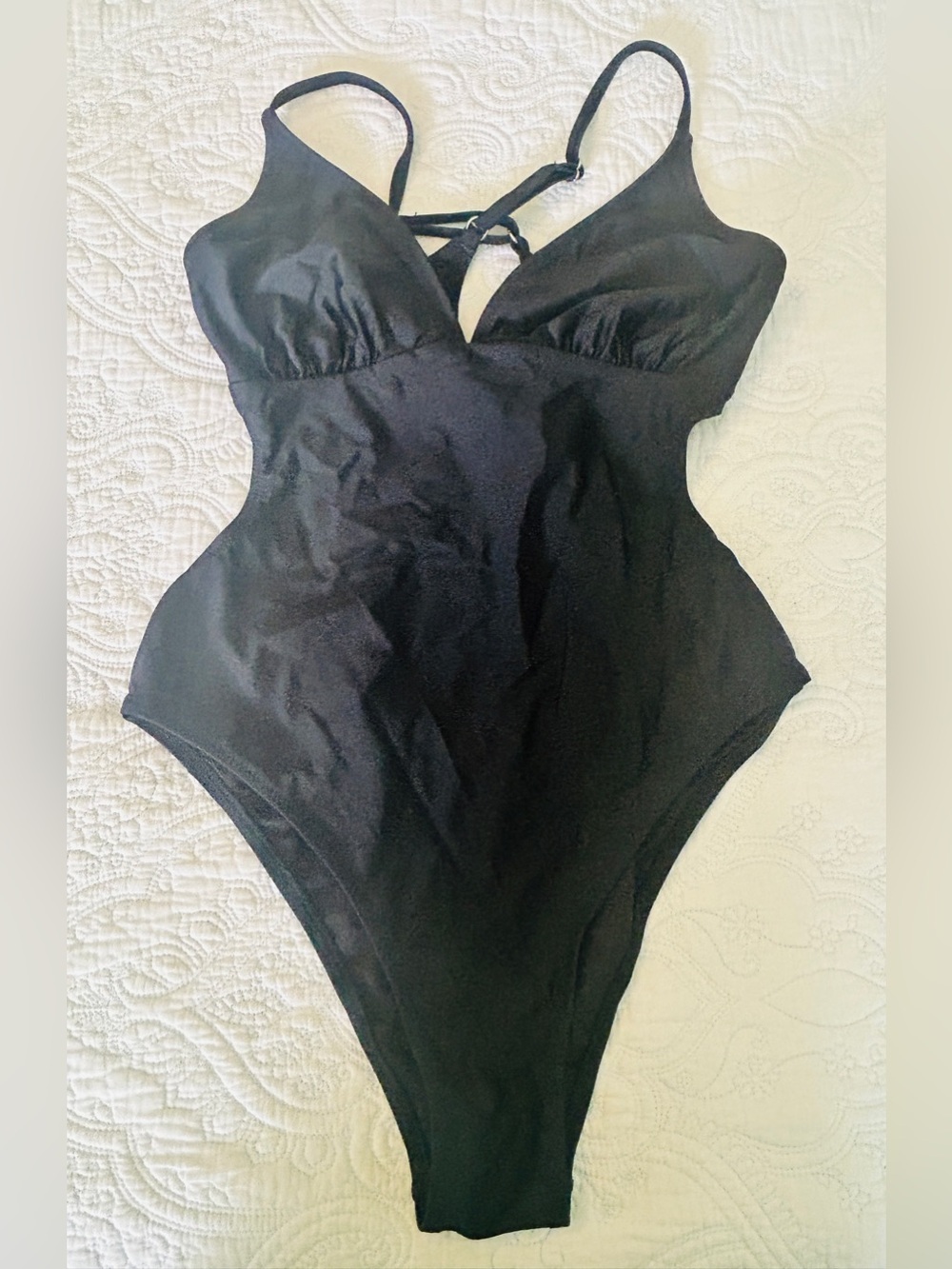 Lovely Women's  Black One-Piece Swimsuit - Crisscross back - LRG